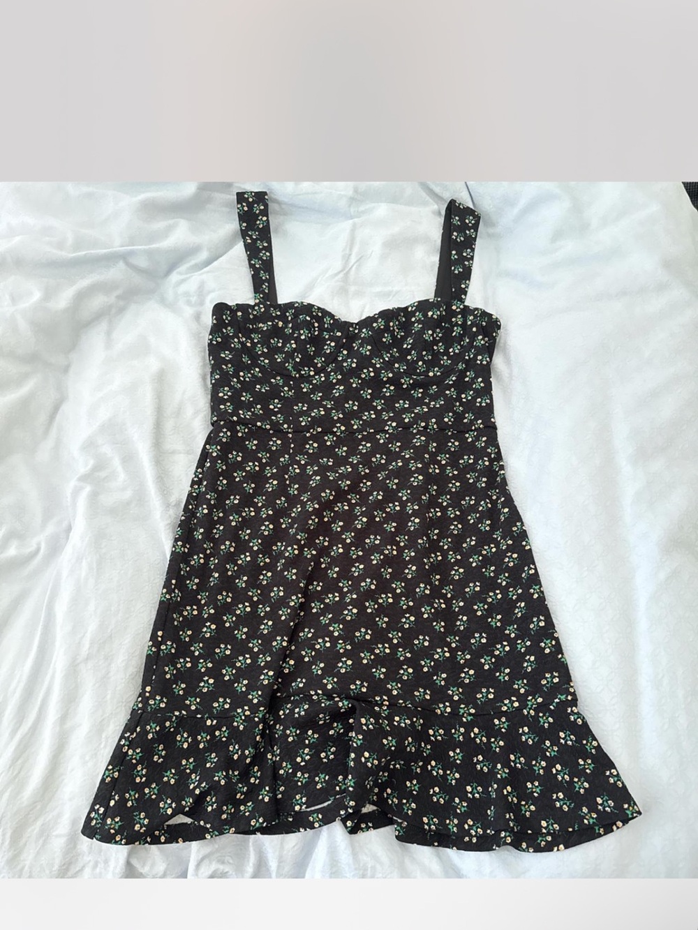 Anthropologie Black Mini Dress with White Daisy Print - Picture 2 of 4